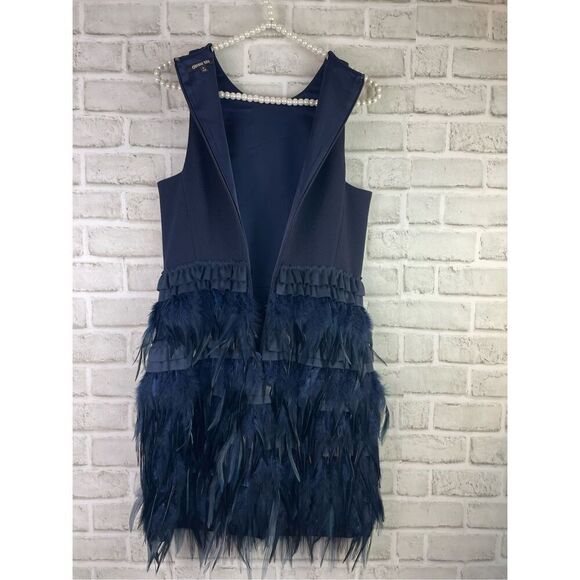Gianni Bini Navy Ostrich Feather Fringe Cocktail Party Dress – Size 4 - Picture 5 of 9